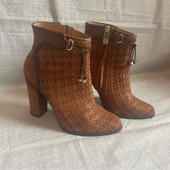 Cuadra Shoes - Franco Cuadra Calfskin Basketweave Heeled Ankle Boots 8.5